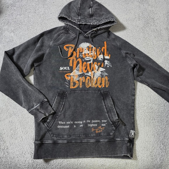 PRPS Other - PRPS Mens Small‎ Hoodie Charcoal Grey Bruised Never Broken Acid Wash Graphic